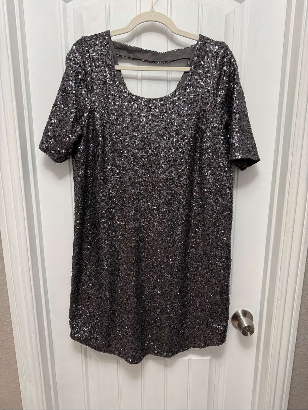 Torrid A-Line Dress Sequin Charcoal Gray  Open Back Lined Size 1 18/20 (29-2)